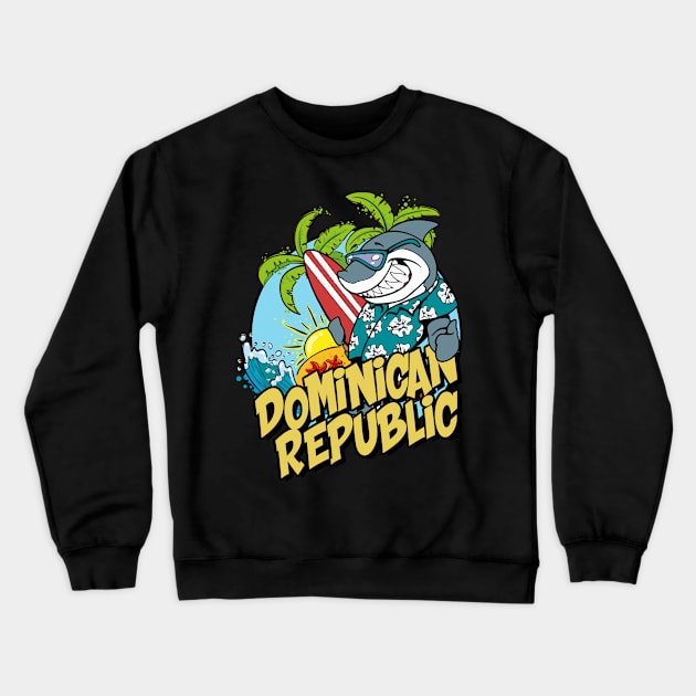 Dominican Republic surfing shark Crewneck Sweatshirt by SerenityByAlex